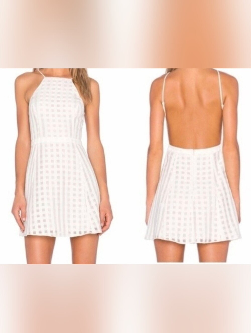NBD Off-white Open Back Checkered Halter Dress